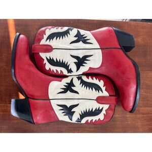Polo Ralph Lauren Western Boots Red White Black Leather 8.5 Made in Spain New